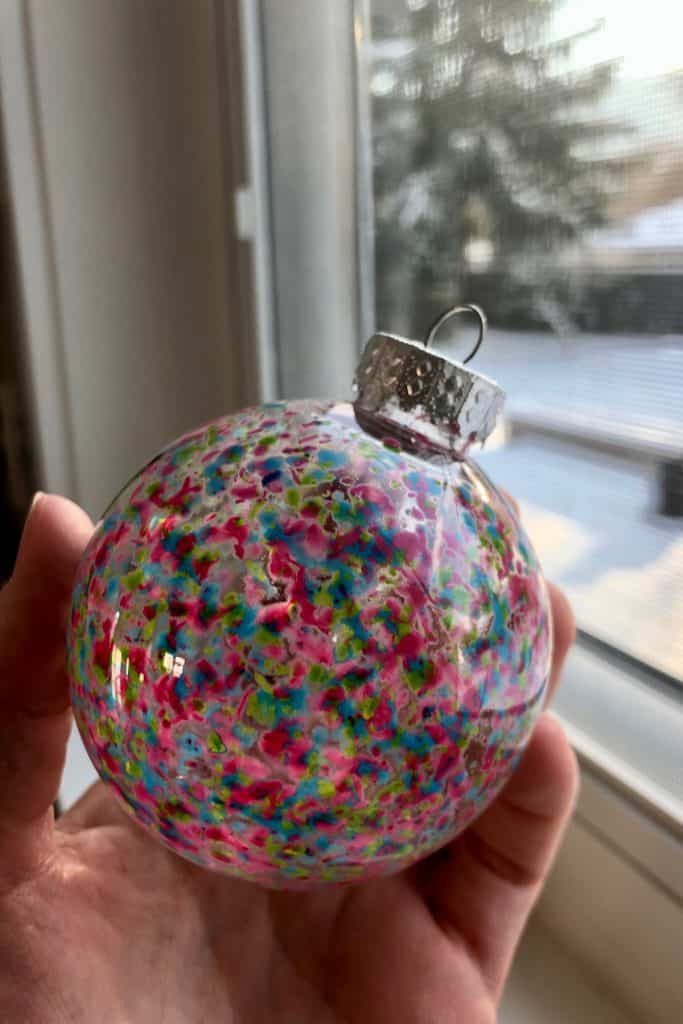 Brightly Colored Melted Crayon Ornament - Clear with pink, blue, and green