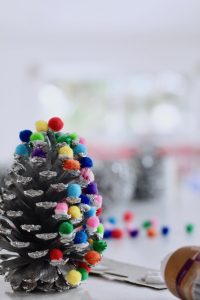 Christmas Craft - Pinecone Kids Ornament with Colorful Pom Poms