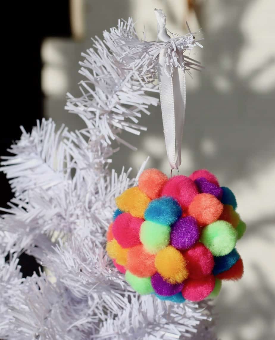 Toddler colorful pom pom ornament - preschool christmas craft