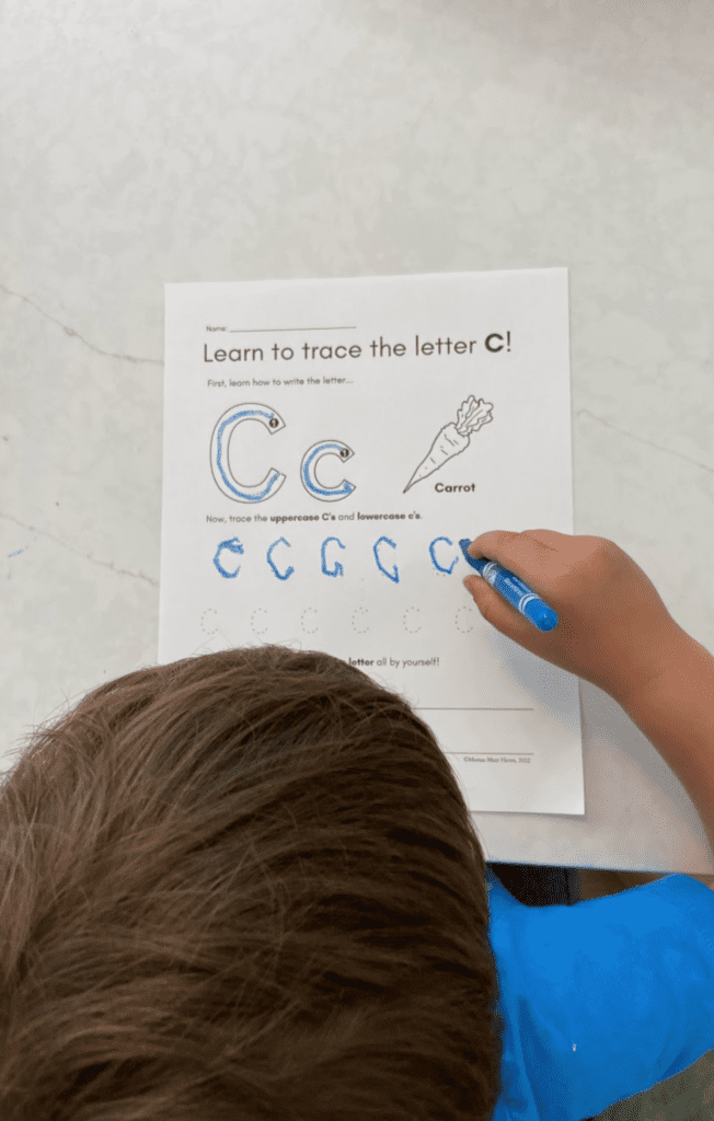 Literacy practice at home with letter tracing worksheets