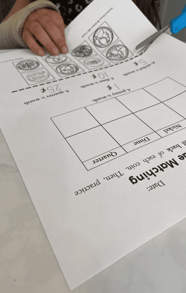 Money matching worksheet cut and paste