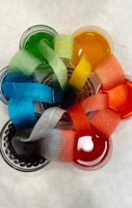 color wheel using colored water to demonstrate color mixing